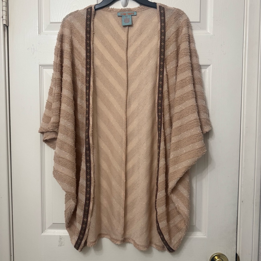 Flying Tomato Cardigan Duster Women’s Size M/L Beige Tan Open Front Kimono Boho